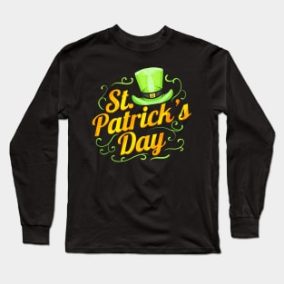 Green Hat And Letters Logo For St. Patricks Day Long Sleeve T-Shirt